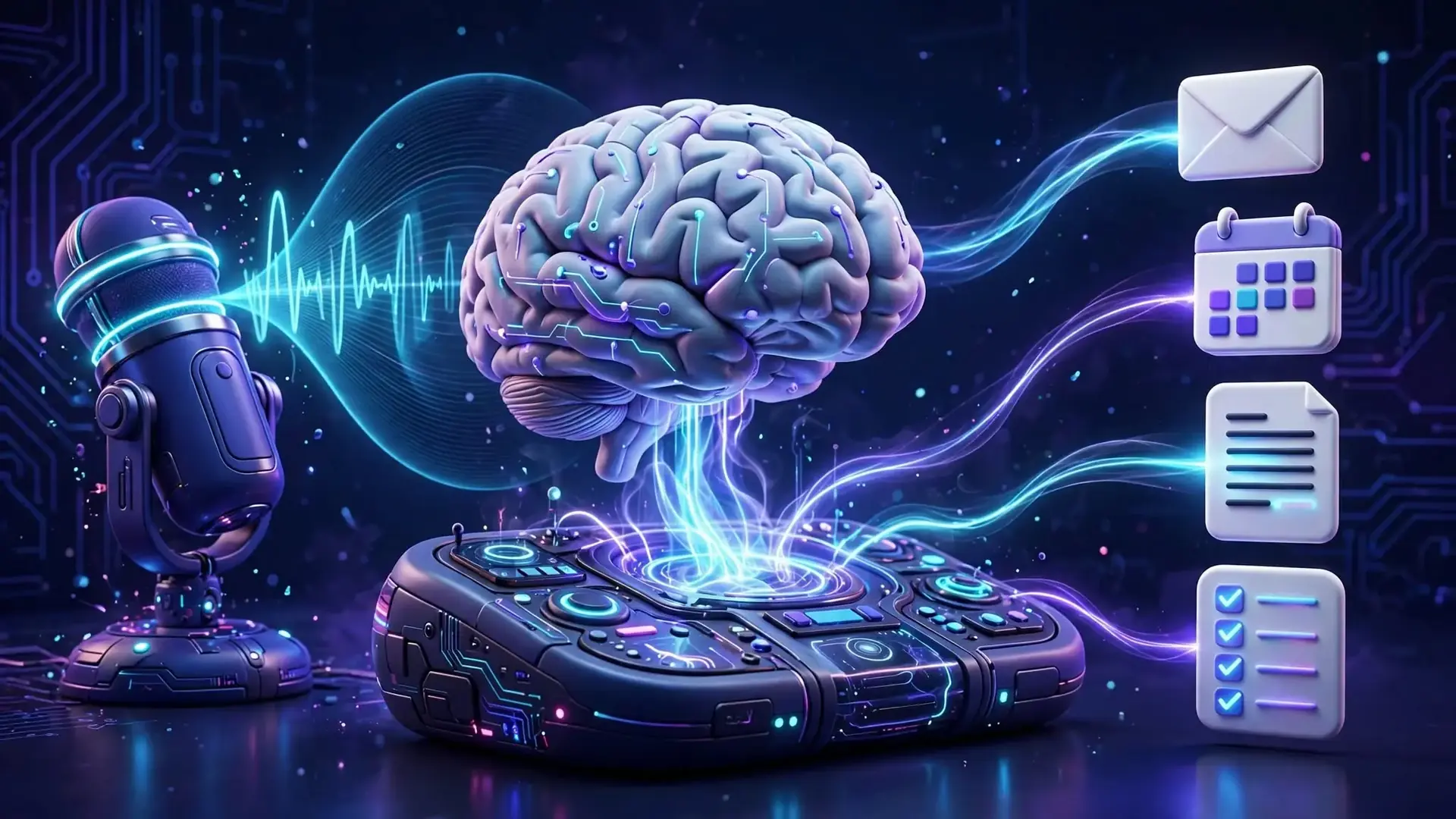 Representation of an artificial intelligence assistant organizing tasks through voice instructions