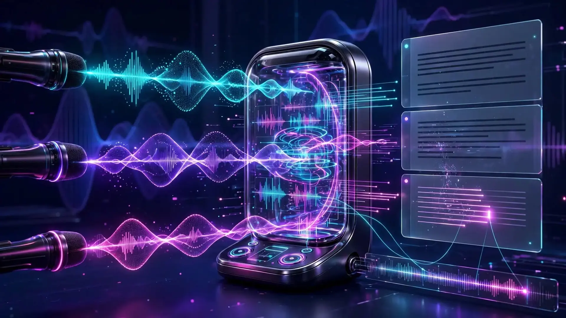 Representation of an artificial intelligence platform converting voice waves into text