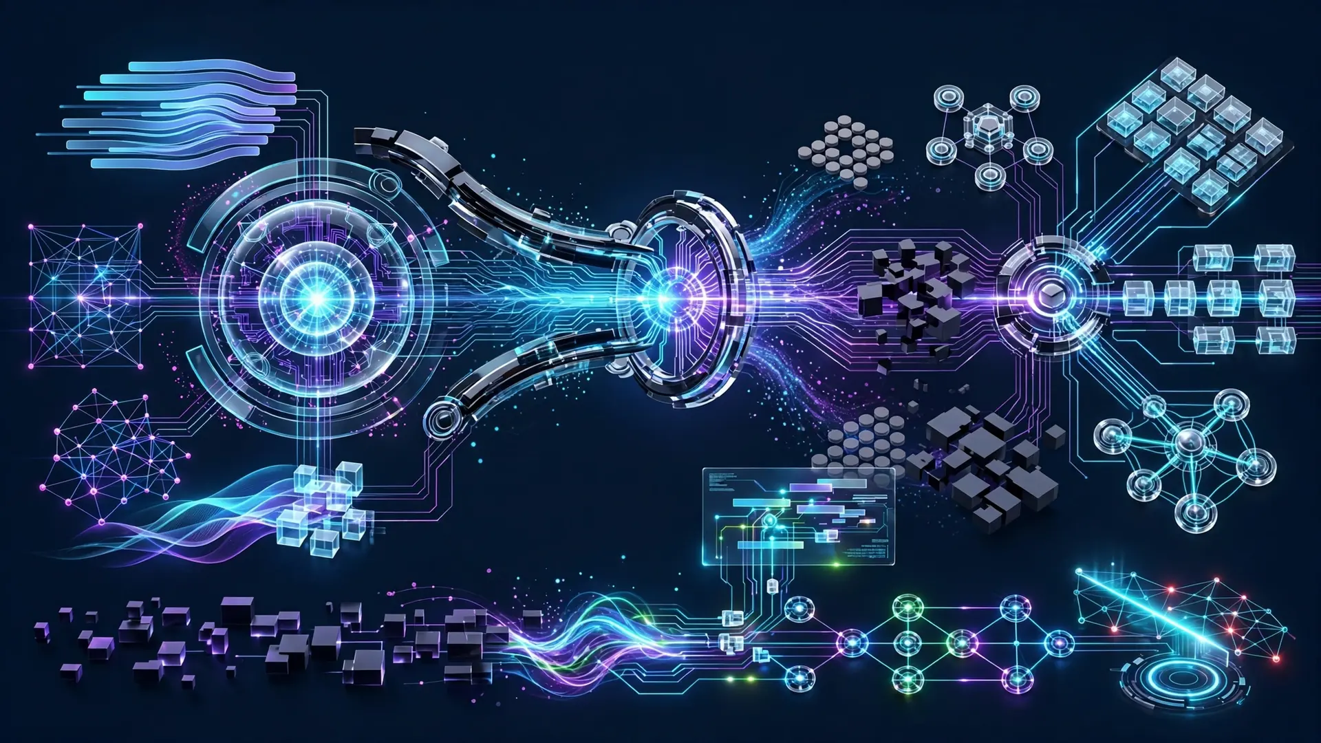 Representation of two technology platforms connecting artificial intelligence with business processes