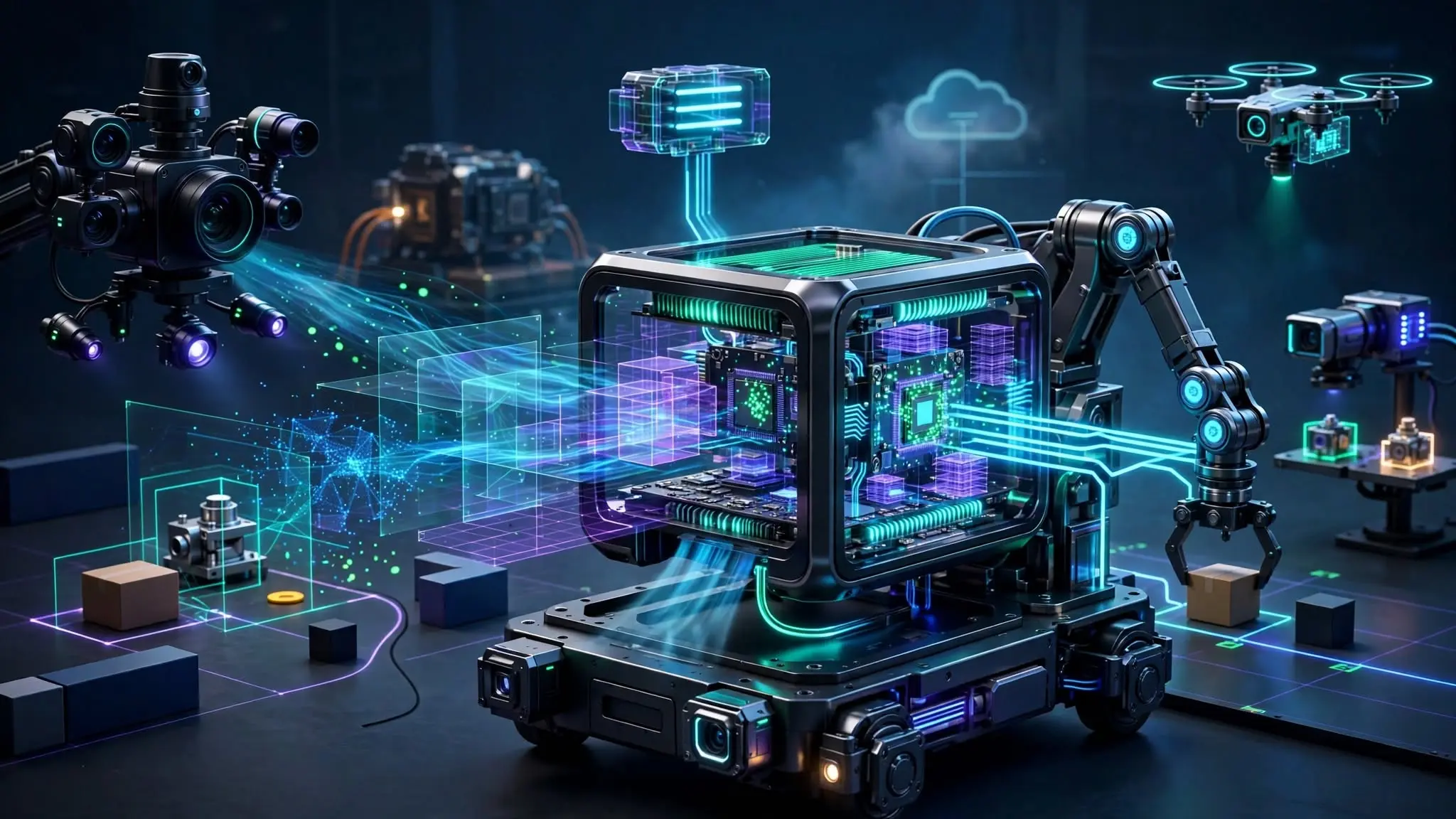 Compact computer processing images and instructions inside a robotic system